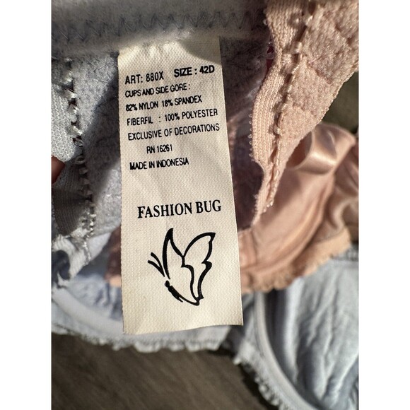 VTG UNDERWIRE EMBROIDERED LACE NETTING BLUE FASHION BUG 42D BRA Lot 2 Pink-Blue - Picture 4 of 11